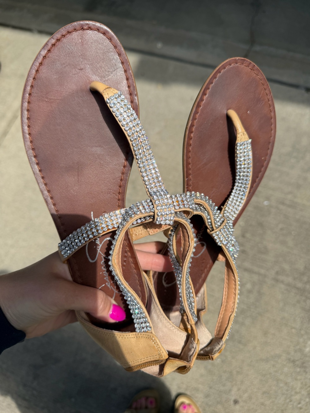 Jessica Simpson Brown Sandals with Sparkling Rhinestone Straps
